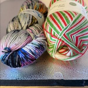 Sock Yarn Lot of 2- Multicolor Yarn Skeins Variegated Pastel and Brights
